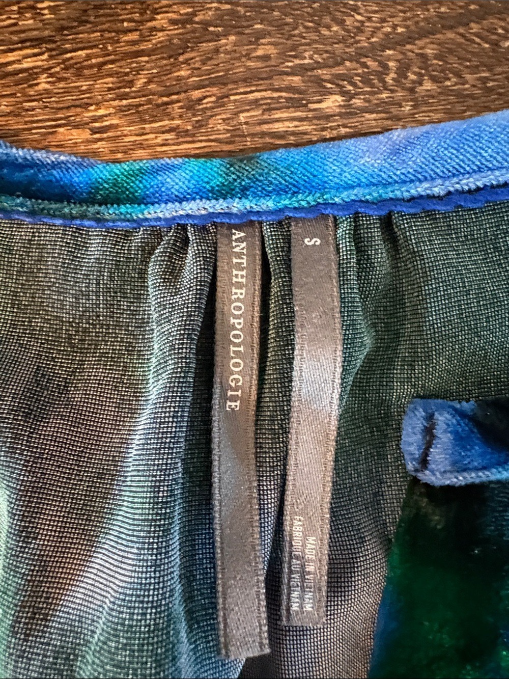 Anthropologie The Somerset Velvet Mini Dress Blue Green Motif Small EUC - Picture 5 of 6